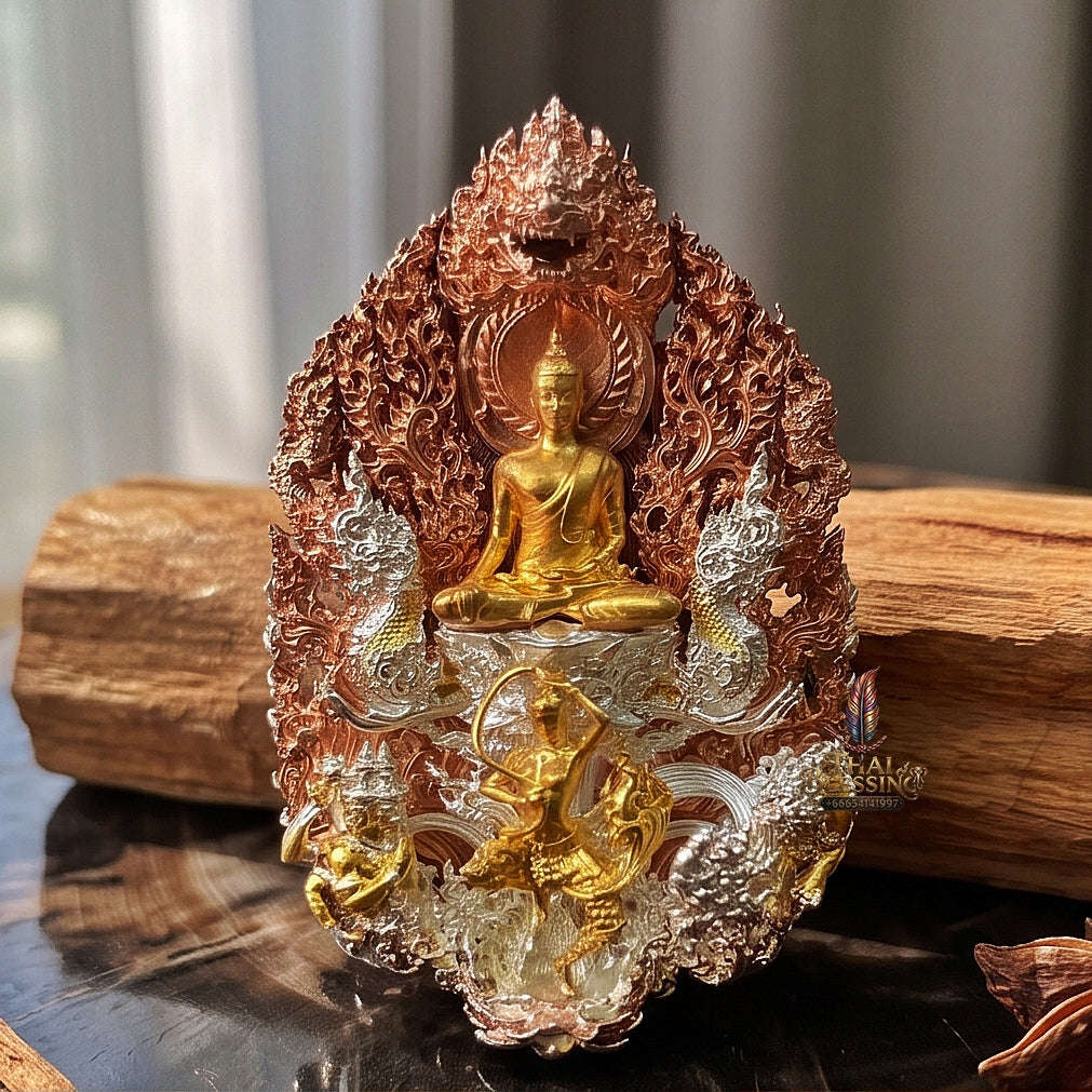 Master-Grade Phra Phuttha Chaimongkhon Phat Baramee (Charoen Lap Chana Mara) Bronze 3K Tri-Color Gold Plated Limited Edition Thai Blessing Co By RURUECHA
