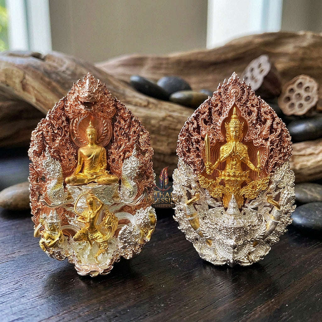 Master-Grade Phra Phuttha Chaimongkhon Phat Baramee (Charoen Lap Chana Mara) Bronze 3K Tri-Color Gold Plated Limited Edition Thai Blessing Co By RURUECHA