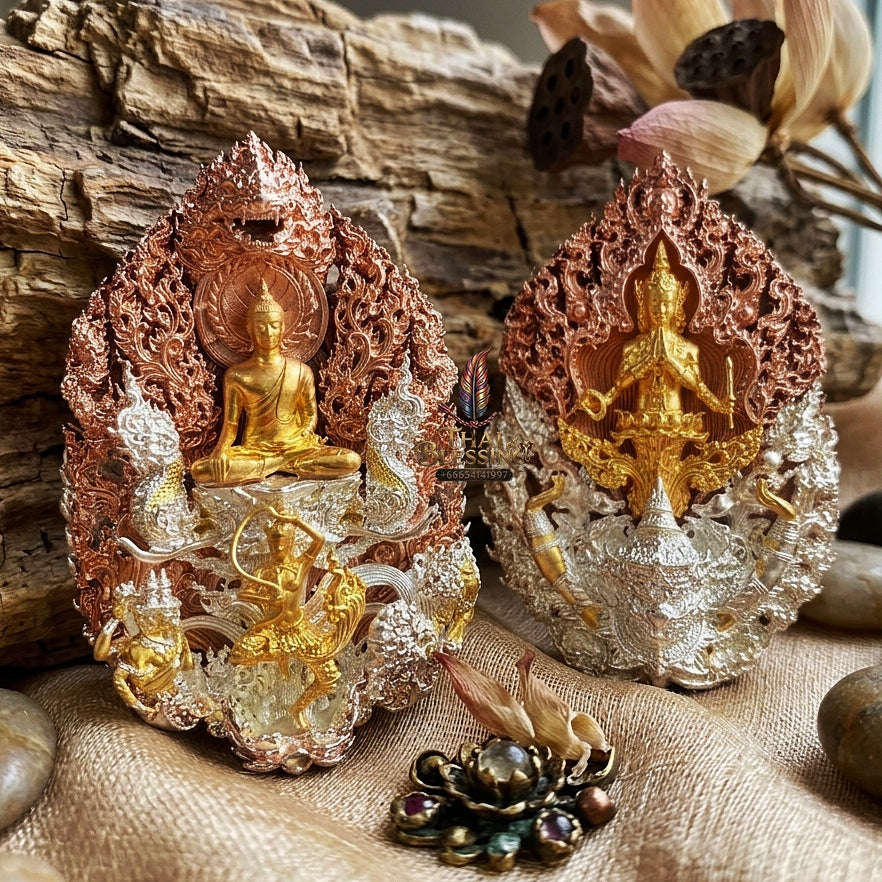 Master-Grade Phra Phuttha Chaimongkhon Phat Baramee (Charoen Lap Chana Mara) Bronze 3K Tri-Color Gold Plated Limited Edition Thai Blessing Co By RURUECHA