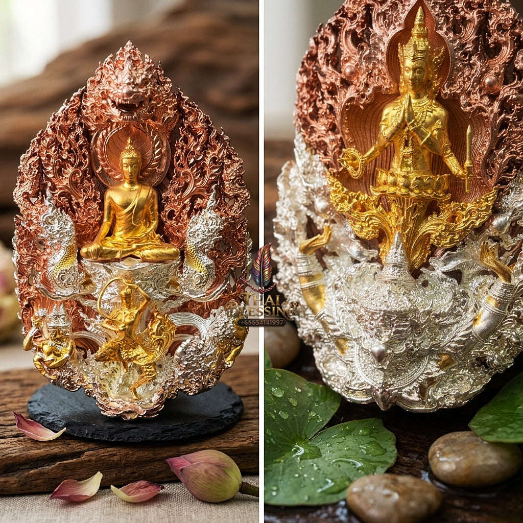 Master-Grade Phra Phuttha Chaimongkhon Phat Baramee (Charoen Lap Chana Mara) Bronze 3K Tri-Color Gold Plated Limited Edition Thai Blessing Co By RURUECHA
