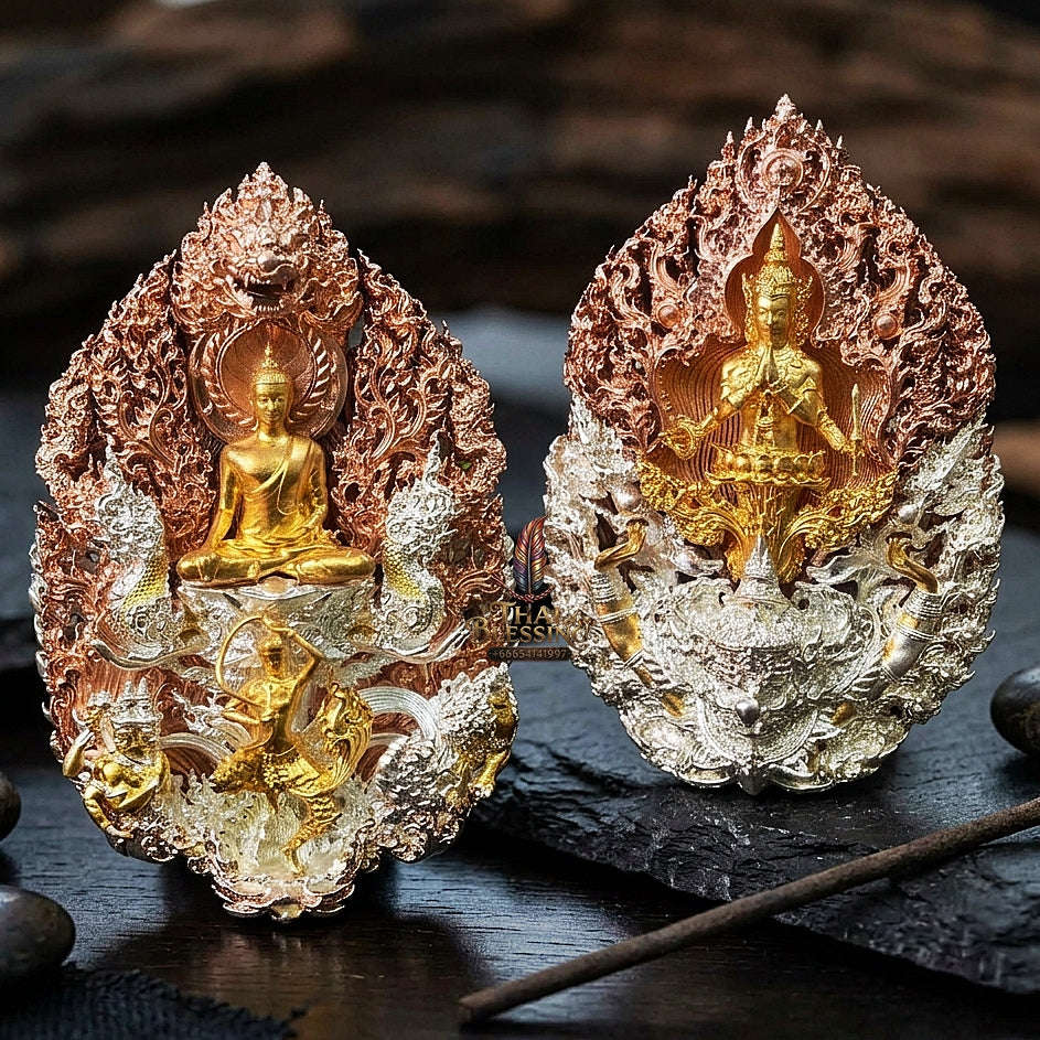 Master-Grade Phra Phuttha Chaimongkhon Phat Baramee (Charoen Lap Chana Mara) Bronze 3K Tri-Color Gold Plated Limited Edition Thai Blessing Co By RURUECHA