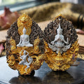 Master-Grade Phra Phuttha Chaimongkhon Phat Baramee (Charoen Lap Chana Mara) Nawa Loha Base White Buddha Figure Black/Gold Plated Accents