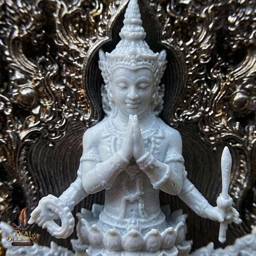 Master-Grade Phra Phuttha Chaimongkhon Phat Baramee (Charoen Lap Chana Mara) Nawa Loha Base White Buddha Figure Black/Gold Plated Accents