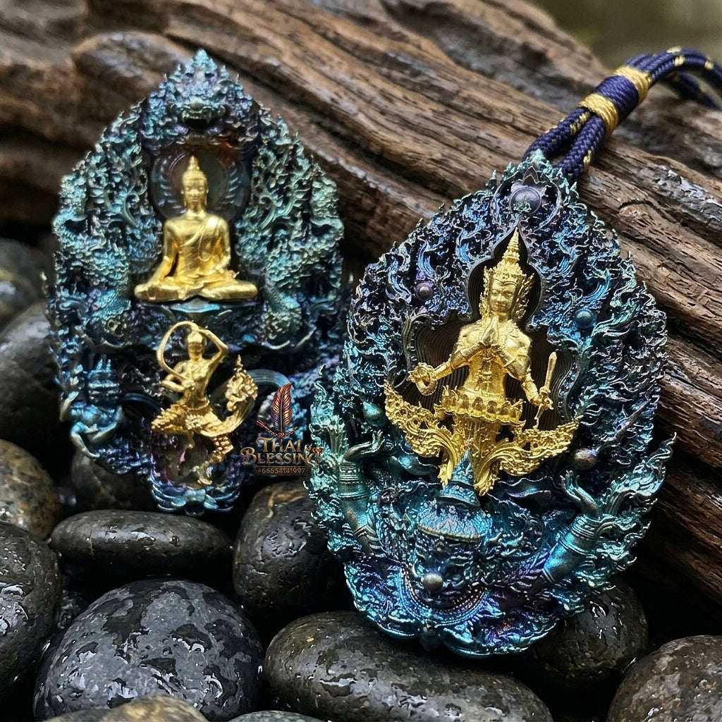 Master-Grade Phra Phuttha Chaimongkhon Phat Baramee (Charoen Lap Chana Mara) Rainbow Bronze Gold-Plated Buddha Figure Wat Huai Duan Thai Blessing Co By RURUECHA
