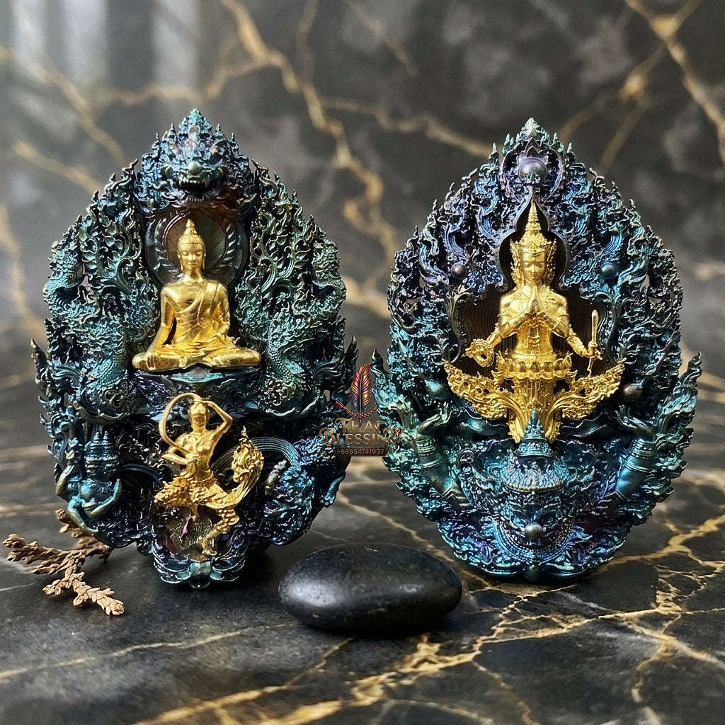Master-Grade Phra Phuttha Chaimongkhon Phat Baramee (Charoen Lap Chana Mara) Rainbow Bronze Gold-Plated Buddha Figure Wat Huai Duan Thai Blessing Co By RURUECHA