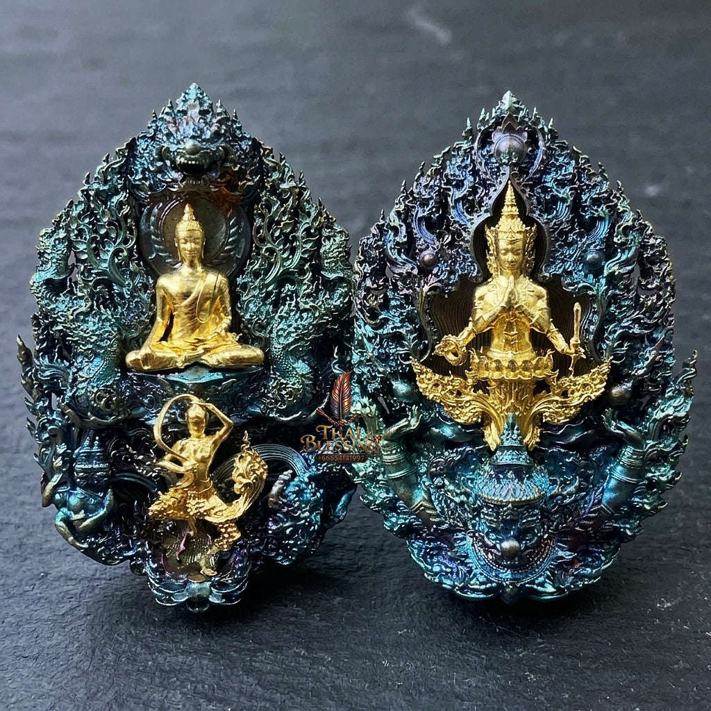 Master-Grade Phra Phuttha Chaimongkhon Phat Baramee (Charoen Lap Chana Mara) Rainbow Bronze Gold-Plated Buddha Figure Wat Huai Duan Thai Blessing Co By RURUECHA