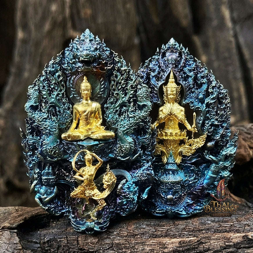 Master-Grade Phra Phuttha Chaimongkhon Phat Baramee (Charoen Lap Chana Mara) Rainbow Bronze Gold-Plated Buddha Figure Wat Huai Duan Thai Blessing Co By RURUECHA