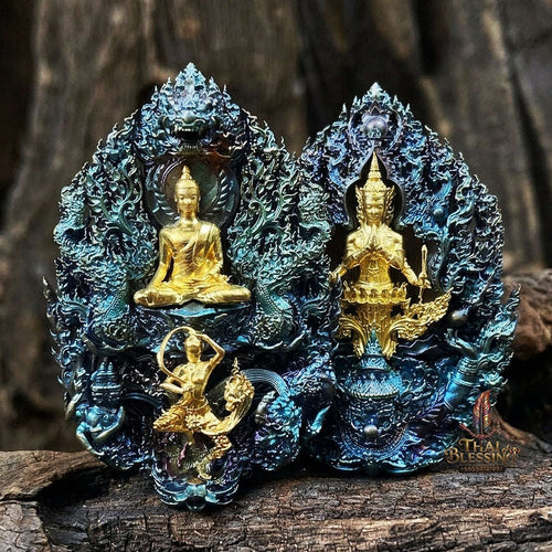Master-Grade Phra Phuttha Chaimongkhon Phat Baramee (Charoen Lap Chana Mara) Rainbow Bronze Gold-Plated Buddha Figure Wat Huai Duan Thai Blessing Co By RURUECHA