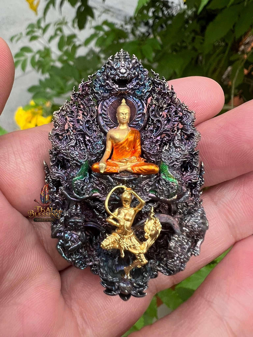 Master-Grade Phra Phuttha Chaimongkhon Phat Baramee (Charoen Lap Chana Mara) Rainbow-Plated Samrit Bronze Gold-Plated Enameled Buddha Figure Thai Blessing Co By RURUECHA