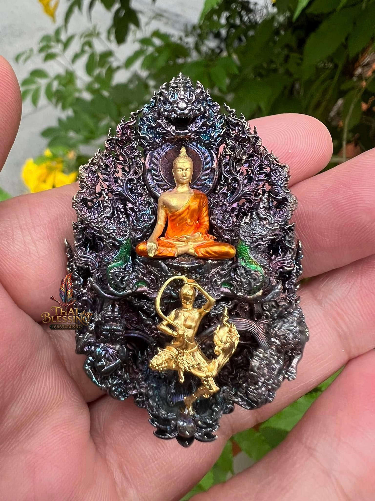 Master-Grade Phra Phuttha Chaimongkhon Phat Baramee (Charoen Lap Chana Mara) Rainbow-Plated Samrit Bronze Gold-Plated Enameled Buddha Figure Thai Blessing Co By RURUECHA