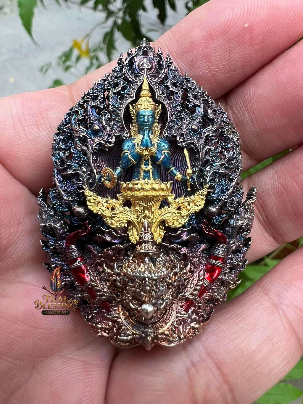 Master-Grade Phra Phuttha Chaimongkhon Phat Baramee (Charoen Lap Chana Mara) Rainbow-Plated Samrit Bronze Gold-Plated Enameled Buddha Figure Thai Blessing Co By RURUECHA