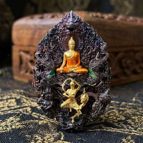 Master-Grade Phra Phuttha Chaimongkhon Phat Baramee (Charoen Lap Chana Mara) Rainbow-Plated Samrit Bronze Gold-Plated Enameled Buddha Figure Thai Blessing Co By RURUECHA