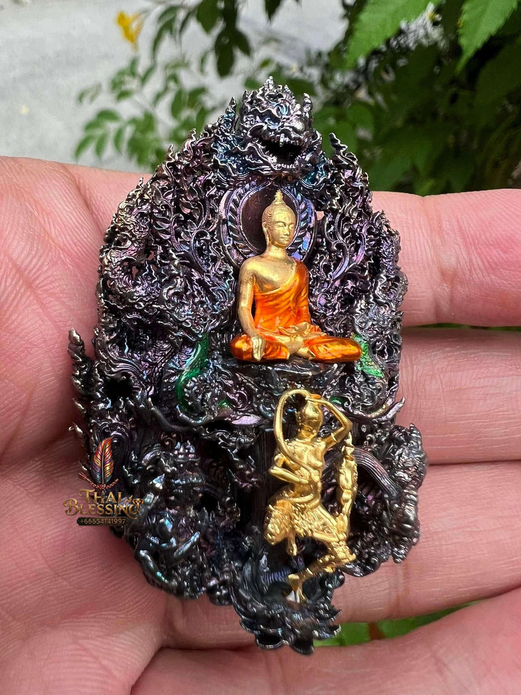 Master-Grade Phra Phuttha Chaimongkhon Phat Baramee (Charoen Lap Chana Mara) Rainbow-Plated Samrit Bronze Gold-Plated Enameled Buddha Figure Thai Blessing Co By RURUECHA