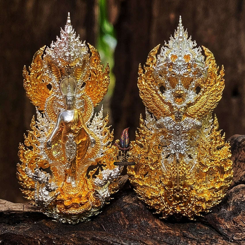 Master-Grade Phra Phuttha Pattiharn Paet Lok Bronze 2K Imperial Gold Plated Nagaprok Back Garuda Sacred Casting Edition Thai Blessing Co By RURUECHA