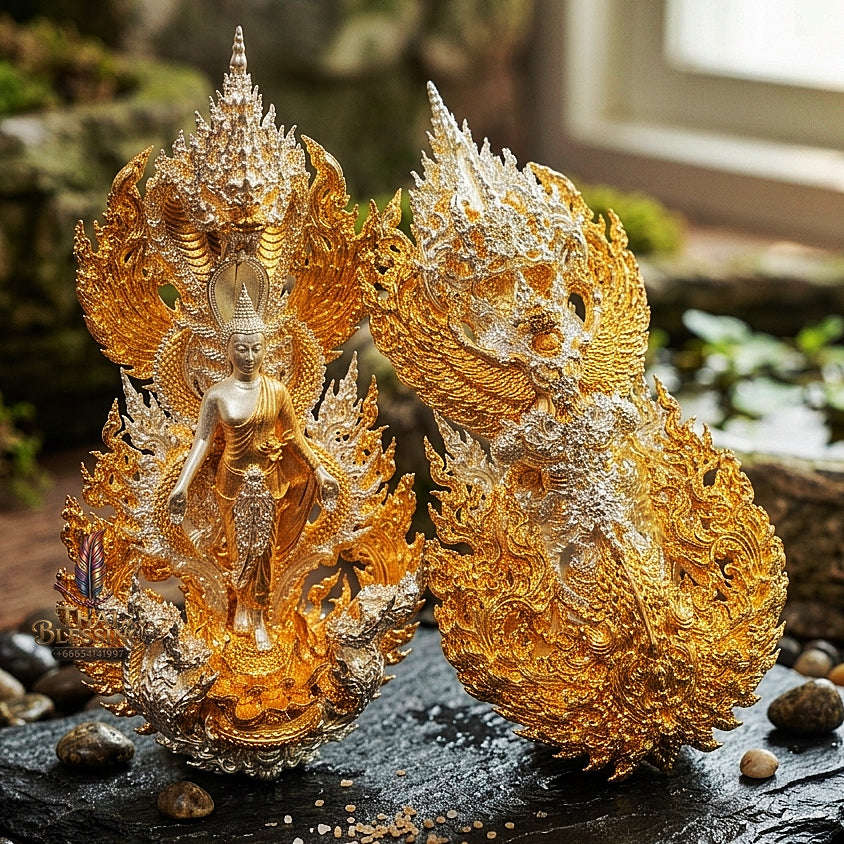 Master-Grade Phra Phuttha Pattiharn Paet Lok Bronze 2K Imperial Gold Plated Nagaprok Back Garuda Sacred Casting Edition Thai Blessing Co By RURUECHA