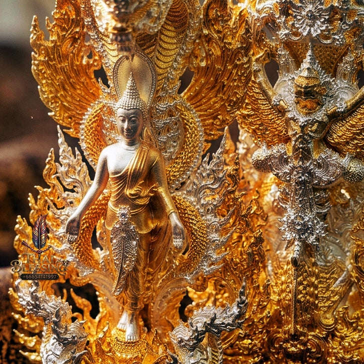 Master-Grade Phra Phuttha Pattiharn Paet Lok Bronze 2K Imperial Gold Plated Nagaprok Back Garuda Sacred Casting Edition Thai Blessing Co By RURUECHA