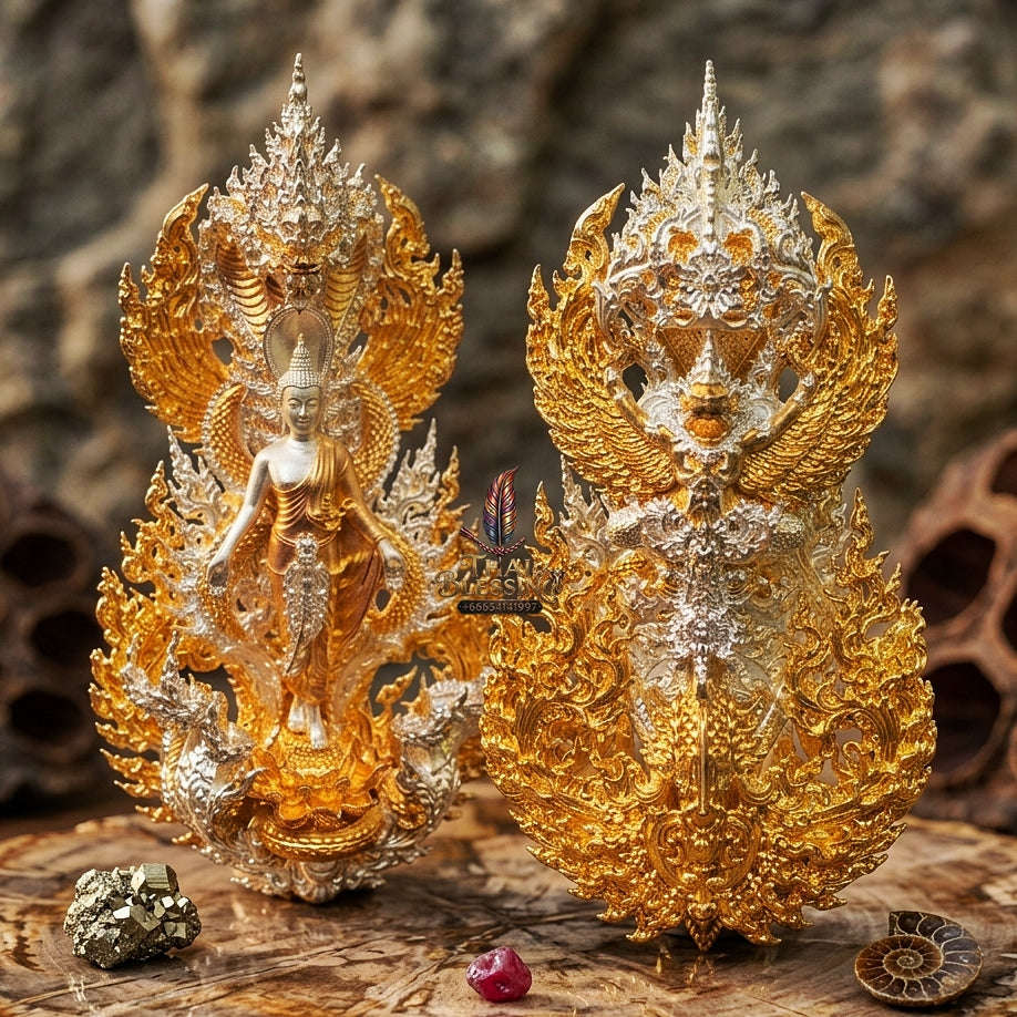 Master-Grade Phra Phuttha Pattiharn Paet Lok Bronze 2K Imperial Gold Plated Nagaprok Back Garuda Sacred Casting Edition Thai Blessing Co By RURUECHA