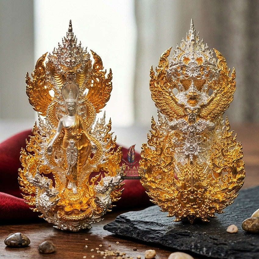 Master-Grade Phra Phuttha Pattiharn Paet Lok Bronze 2K Imperial Gold Plated Nagaprok Back Garuda Sacred Casting Edition Thai Blessing Co By RURUECHA