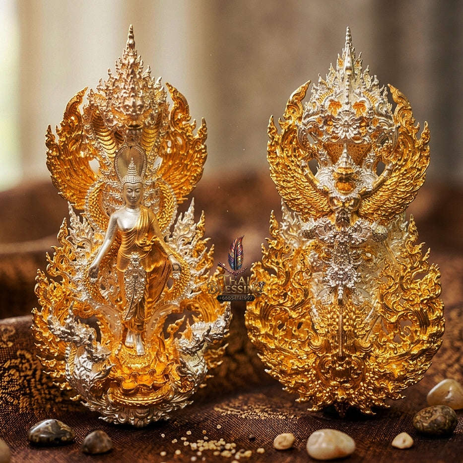 Master-Grade Phra Phuttha Pattiharn Paet Lok Bronze 2K Imperial Gold Plated Nagaprok Back Garuda Sacred Casting Edition Thai Blessing Co By RURUECHA