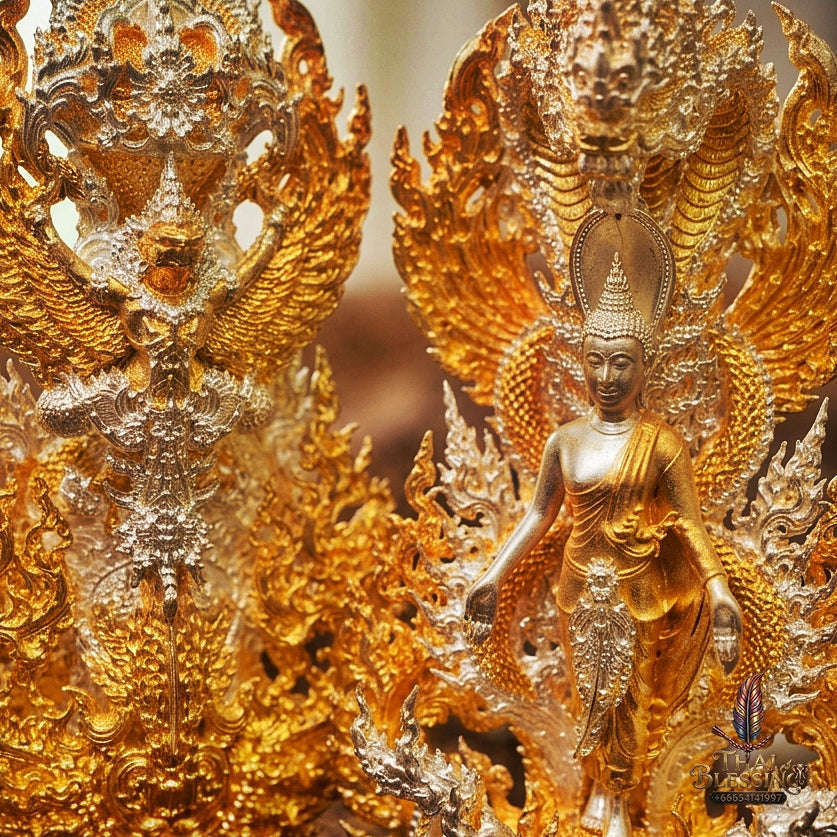 Master-Grade Phra Phuttha Pattiharn Paet Lok Bronze 2K Imperial Gold Plated Nagaprok Back Garuda Sacred Casting Edition Thai Blessing Co By RURUECHA
