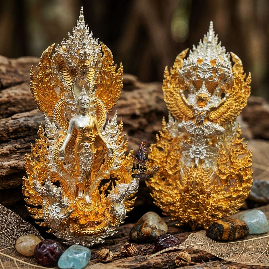 Master-Grade Phra Phuttha Pattiharn Paet Lok Bronze 2K Imperial Gold Plated Nagaprok Back Garuda Sacred Casting Edition Thai Blessing Co By RURUECHA