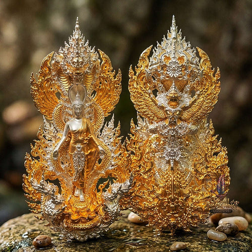 Master-Grade Phra Phuttha Pattiharn Paet Lok Bronze 2K Imperial Gold Plated Nagaprok Back Garuda Sacred Casting Edition Thai Blessing Co By RURUECHA