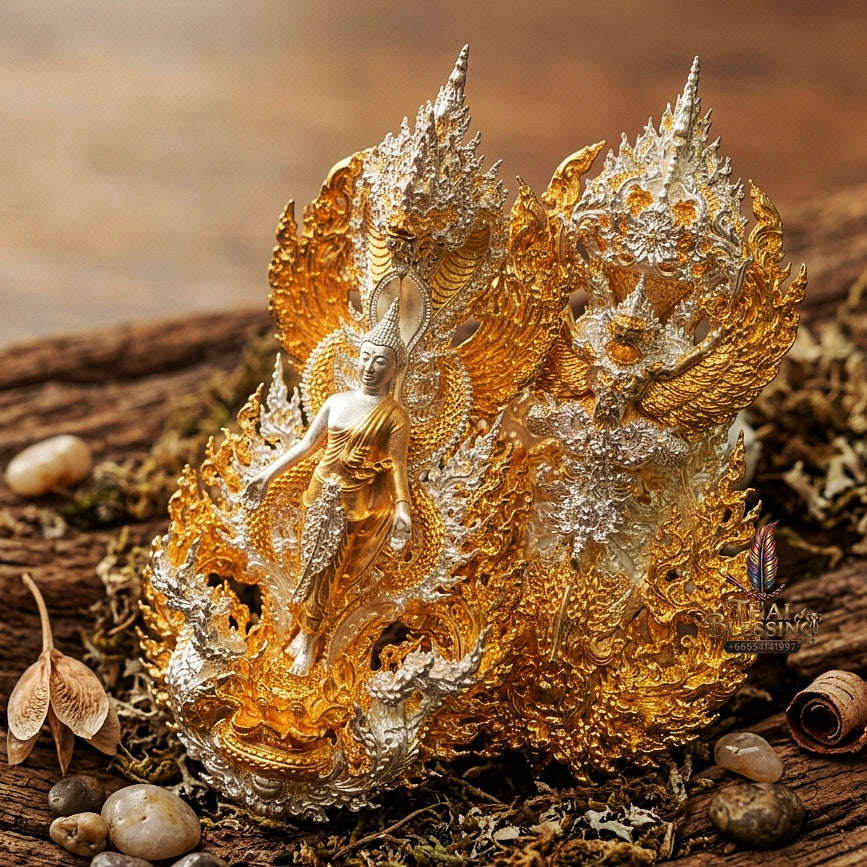 Master-Grade Phra Phuttha Pattiharn Paet Lok Bronze 2K Imperial Gold Plated Nagaprok Back Garuda Sacred Casting Edition Thai Blessing Co By RURUECHA