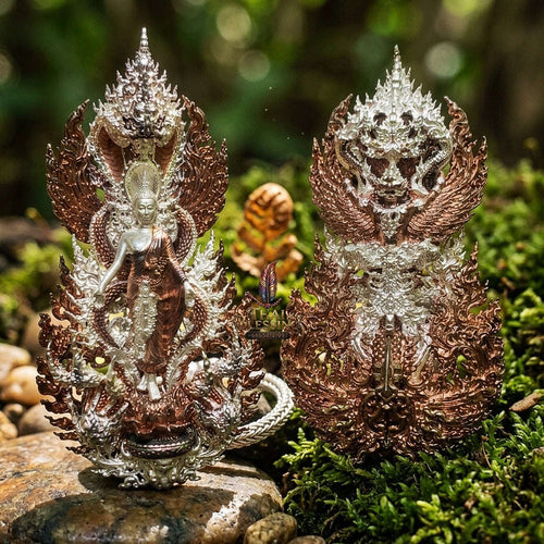 Master-Grade Phra Phuttha Pattiharn Paet Lok Bronze 2K Pink Gold Plated Naga Loop Nagaprok Back Garuda Sacred Casting Edition Wat Wimutti Thamm Sikhiu Thai Blessing Co By RURUECHA