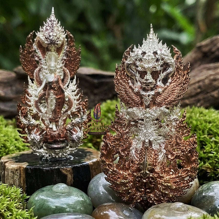 Master-Grade Phra Phuttha Pattiharn Paet Lok Bronze 2K Pink Gold Plated Naga Loop Nagaprok Back Garuda Sacred Casting Edition Wat Wimutti Thamm Sikhiu Thai Blessing Co By RURUECHA