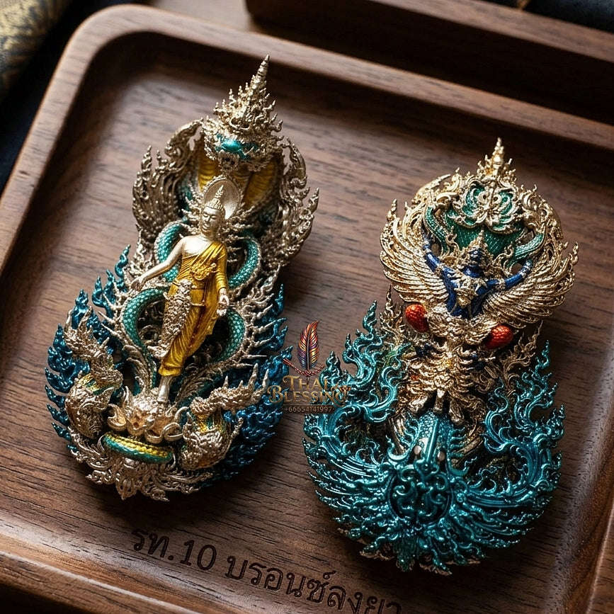 Master-Grade Phra Phuttha Pattiharn Paet Lok Bronze with Patina Enameling Nagaprok Back Garuda Sacred Casting Thai Blessing Co By RURUECHA