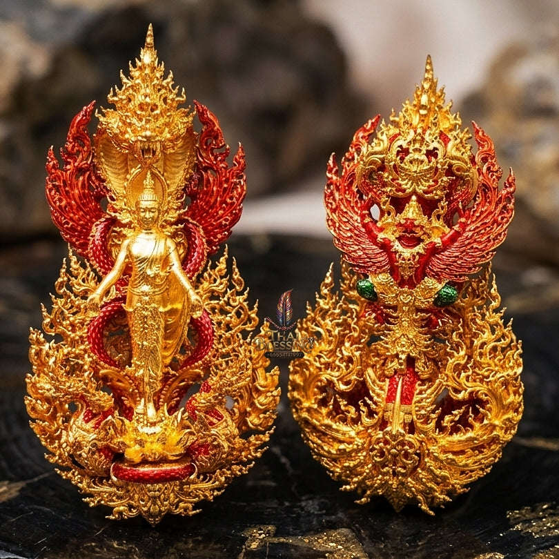 Master-Grade Phra Phuttha Pattiharn Paet Lok Buddha of Miracles & Nagaprok Back Garuda Sacred Casting Edition Thai Blessing Co By RURUECHA
