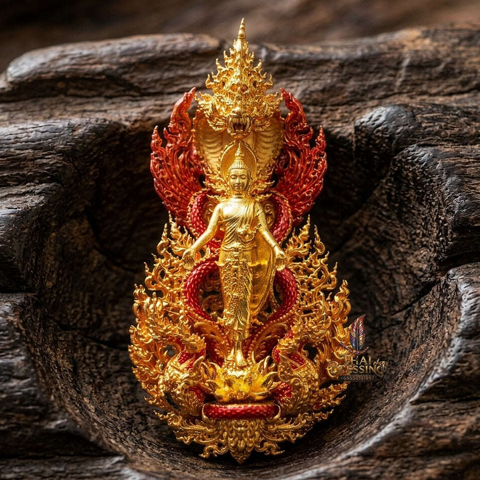 Master-Grade Phra Phuttha Pattiharn Paet Lok Buddha of Miracles & Nagaprok Back Garuda Sacred Casting Edition Thai Blessing Co By RURUECHA