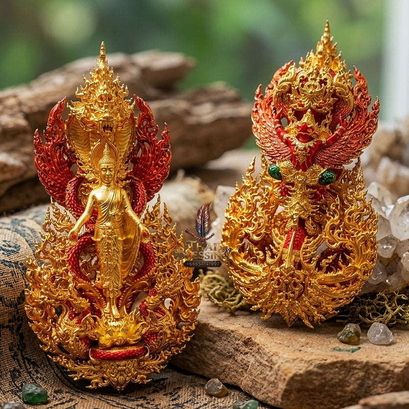 Master-Grade Phra Phuttha Pattiharn Paet Lok Buddha of Miracles & Nagaprok Back Garuda Sacred Casting Edition Thai Blessing Co By RURUECHA
