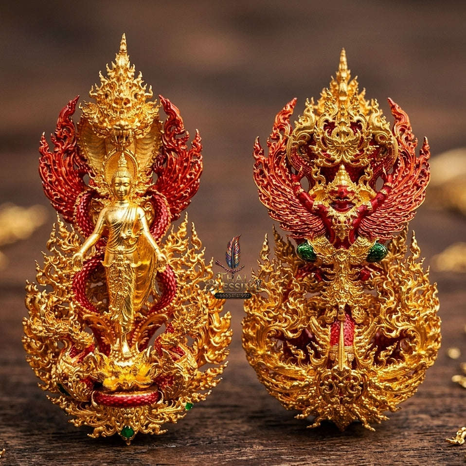 Master-Grade Phra Phuttha Pattiharn Paet Lok Buddha of Miracles & Nagaprok Back Garuda Sacred Casting Edition Thai Blessing Co By RURUECHA