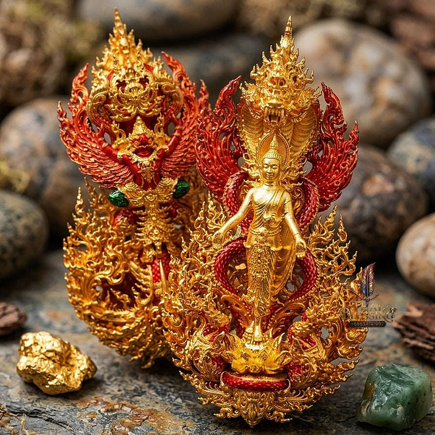 Master-Grade Phra Phuttha Pattiharn Paet Lok Buddha of Miracles & Nagaprok Back Garuda Sacred Casting Edition Thai Blessing Co By RURUECHA
