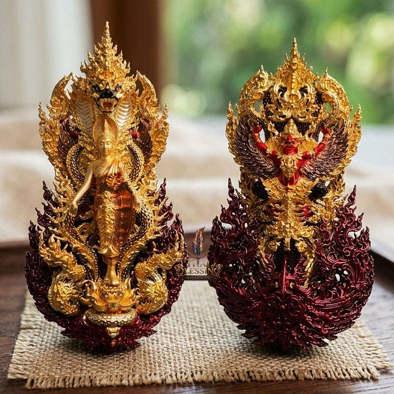 Master-Grade Phra Phuttha Pattiharn Paet Lok Nawa Loha 2K with Patina Enameling Nagaprok Back Garuda Sacred Casting Thai Blessing Co By RURUECHA