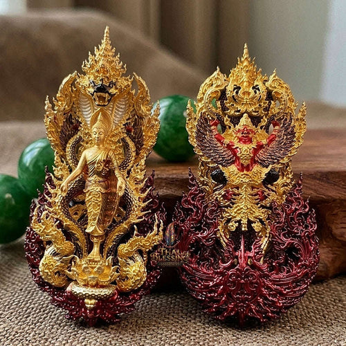 Master-Grade Phra Phuttha Pattiharn Paet Lok Nawa Loha 2K with Patina Enameling Nagaprok Back Garuda Sacred Casting Thai Blessing Co By RURUECHA