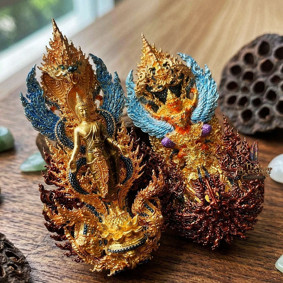 Master-Grade Phra Phuttha Pattiharn Paet Lok Sacred Chanuan 2K with Patina Enameling Nagaprok Back Garuda Sacred Casting Thai Blessing Co By RURUECHA