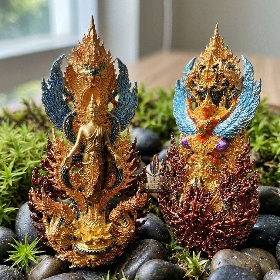 Master-Grade Phra Phuttha Pattiharn Paet Lok Sacred Chanuan 2K with Patina Enameling Nagaprok Back Garuda Sacred Casting Thai Blessing Co By RURUECHA