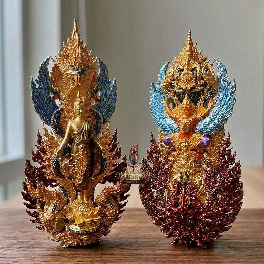 Master-Grade Phra Phuttha Pattiharn Paet Lok Sacred Chanuan 2K with Patina Enameling Nagaprok Back Garuda Sacred Casting Thai Blessing Co By RURUECHA