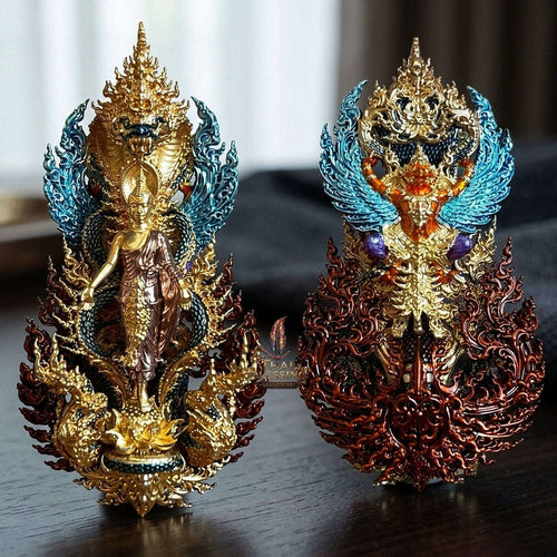 Master-Grade Phra Phuttha Pattiharn Paet Lok Sacred Chanuan 2K with Patina Enameling Nagaprok Back Garuda Sacred Casting Thai Blessing Co By RURUECHA
