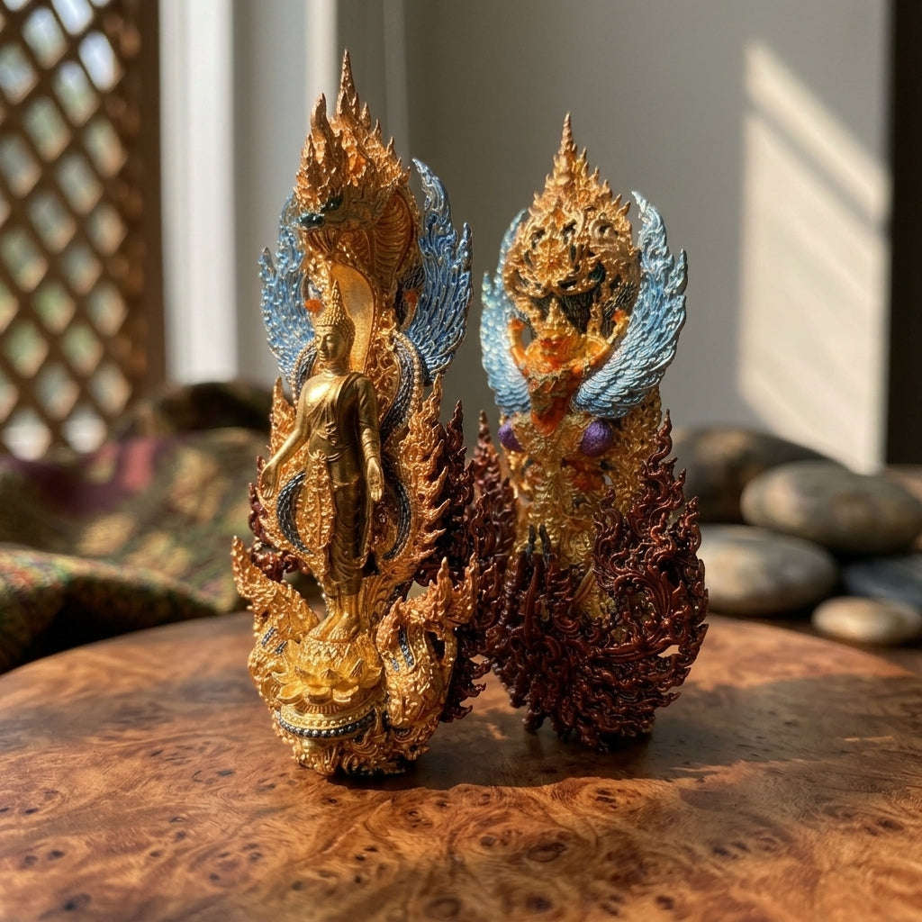 Master-Grade Phra Phuttha Pattiharn Paet Lok Sacred Chanuan 2K with Patina Enameling Nagaprok Back Garuda Sacred Casting Thai Blessing Co By RURUECHA