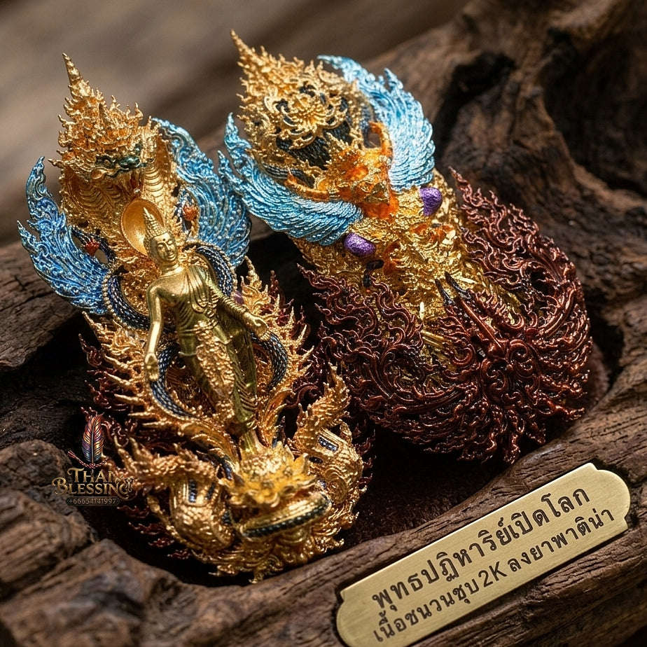 Master-Grade Phra Phuttha Pattiharn Paet Lok Sacred Chanuan 2K with Patina Enameling Nagaprok Back Garuda Sacred Casting Thai Blessing Co By RURUECHA
