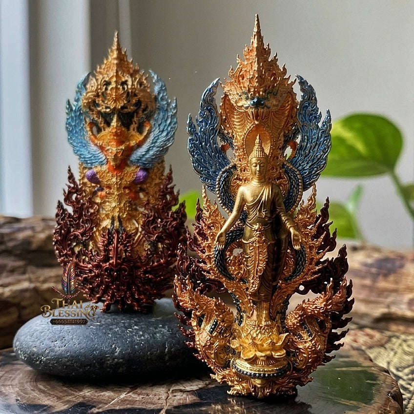 Master-Grade Phra Phuttha Pattiharn Paet Lok Sacred Chanuan 2K with Patina Enameling Nagaprok Back Garuda Sacred Casting Thai Blessing Co By RURUECHA