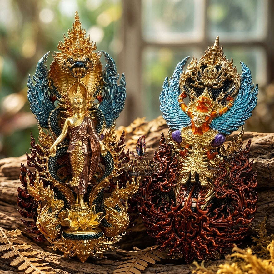 Master-Grade Phra Phuttha Pattiharn Paet Lok Sacred Chanuan 2K with Patina Enameling Nagaprok Back Garuda Sacred Casting Thai Blessing Co By RURUECHA