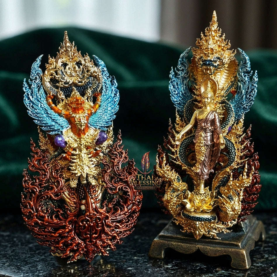 Master-Grade Phra Phuttha Pattiharn Paet Lok Sacred Chanuan 2K with Patina Enameling Nagaprok Back Garuda Sacred Casting Thai Blessing Co By RURUECHA