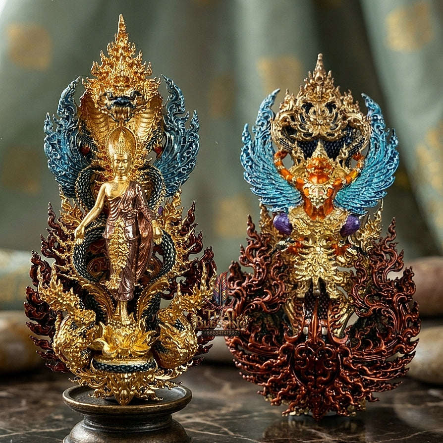 Master-Grade Phra Phuttha Pattiharn Paet Lok Sacred Chanuan 2K with Patina Enameling Nagaprok Back Garuda Sacred Casting Thai Blessing Co By RURUECHA