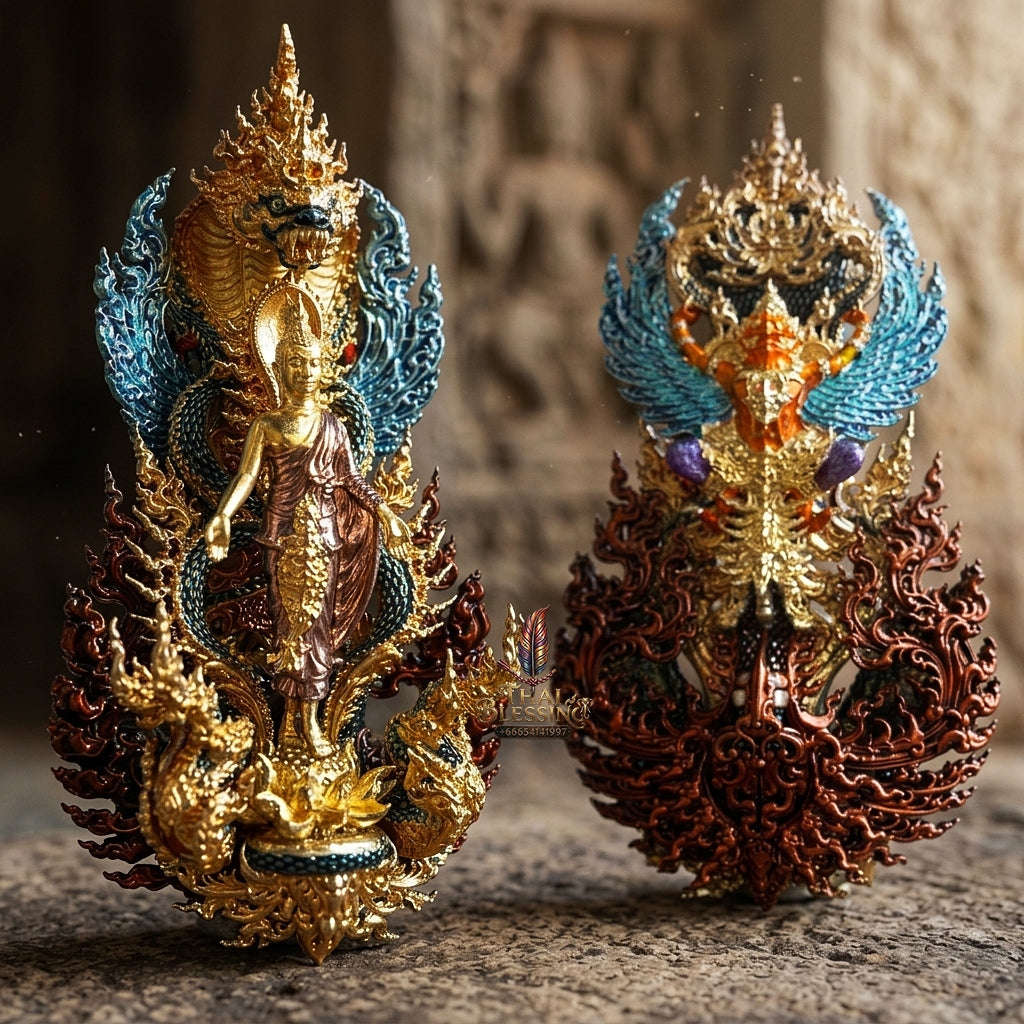 Master-Grade Phra Phuttha Pattiharn Paet Lok Sacred Chanuan 2K with Patina Enameling Nagaprok Back Garuda Sacred Casting Thai Blessing Co By RURUECHA