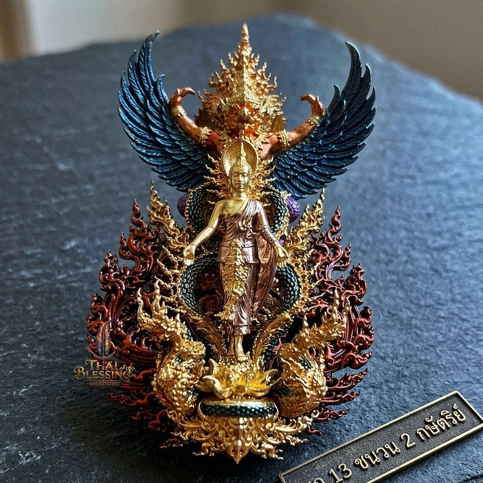 Master-Grade Phra Phuttha Pattiharn Paet Lok Sacred Chanuan 2K with Patina Enameling Nagaprok Back Garuda Sacred Casting Thai Blessing Co By RURUECHA