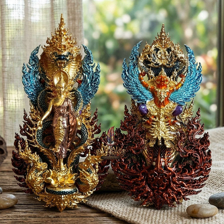 Master-Grade Phra Phuttha Pattiharn Paet Lok Sacred Chanuan 2K with Patina Enameling Nagaprok Back Garuda Sacred Casting Thai Blessing Co By RURUECHA
